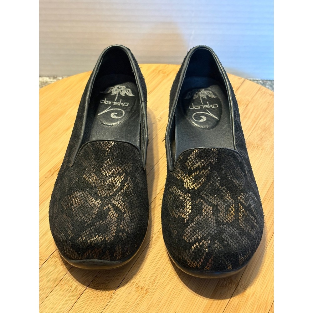 Dansko Women Black Lace Overlay Slip On‎ Flats Shoes Size 36